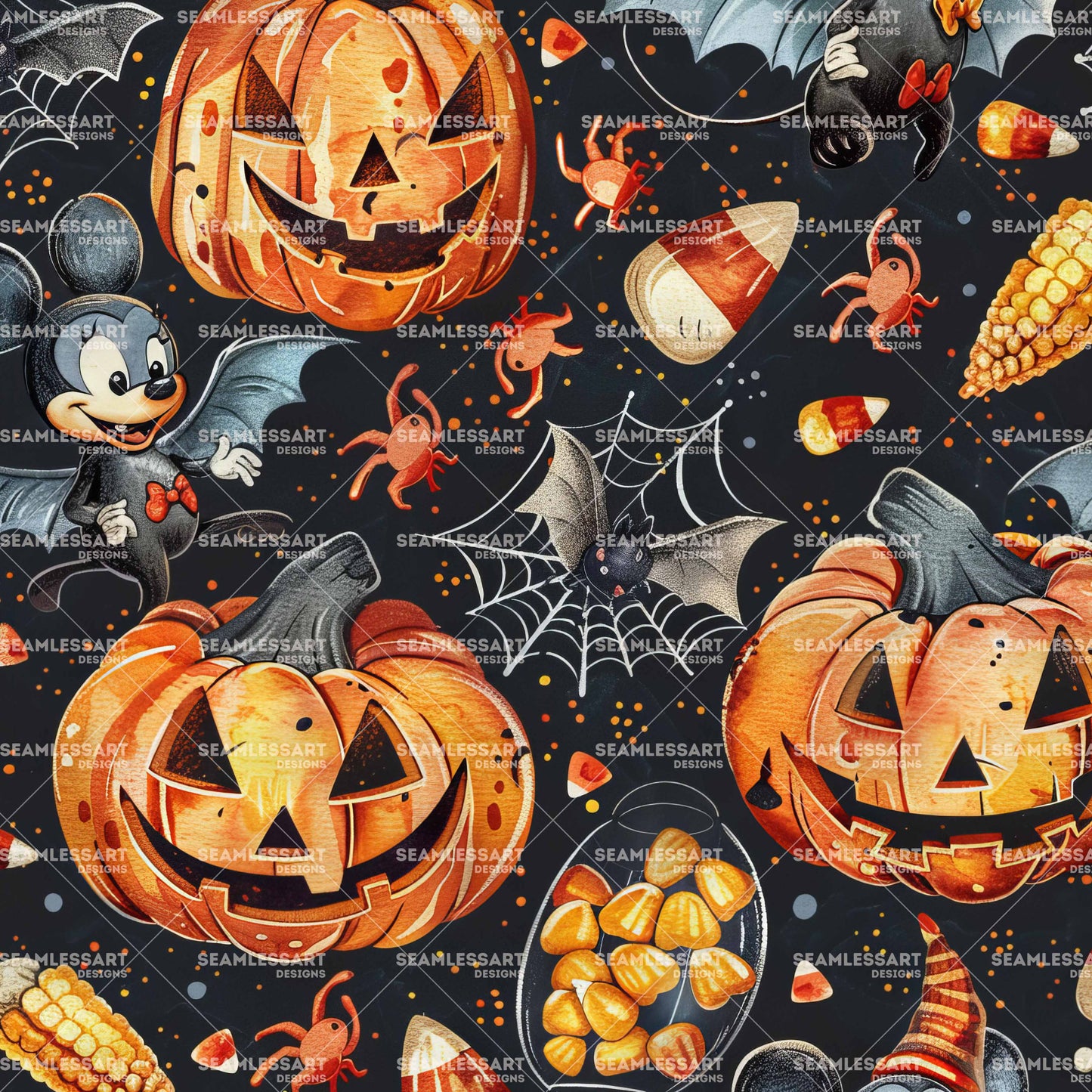Spooky Halloween Pumpkin Seamless Pattern – Cute Trick-or-Treat Digital Paper for Fabric, Wrapping & Party Print Designs
