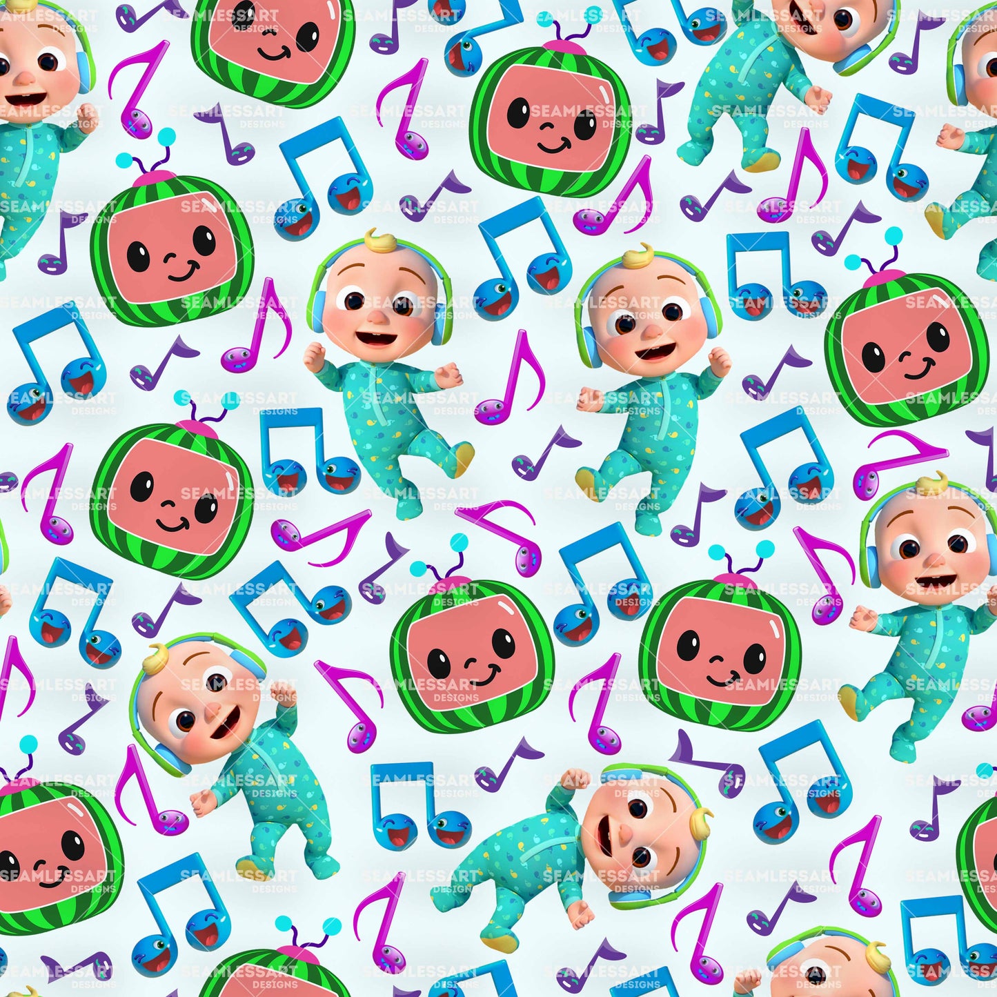 CoComelon JJ Music Seamless Pattern – Baby Cartoon Musical Theme Digital Paper for Kids Apparel, Crafts & Nursery Prints