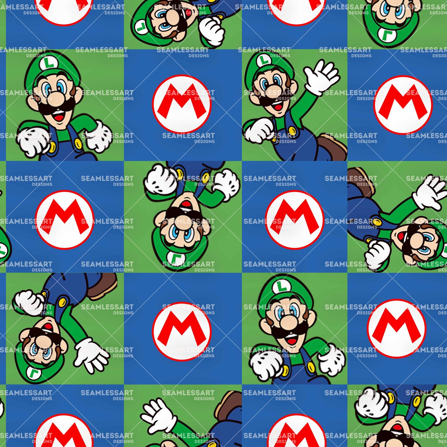 Luigi Super Mario Seamless Pattern – Nintendo Cartoon Character Digital Paper for Kids Fashion, Accessories & Custom Print Crafts