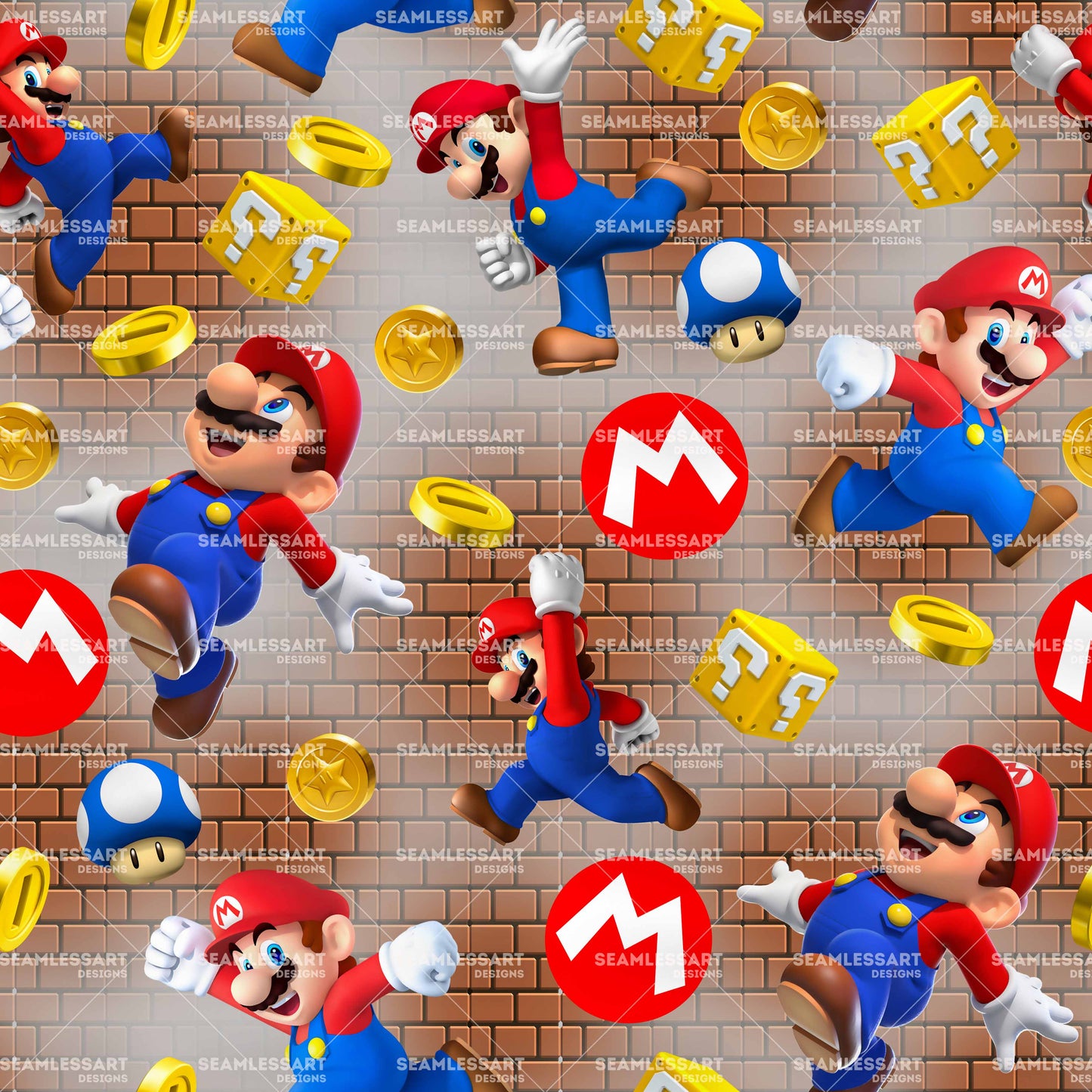 Super Mario Classic Adventure Seamless Pattern – Mario Game Theme Digital Paper for Kids Accessories, Party Supplies & Craft Printing