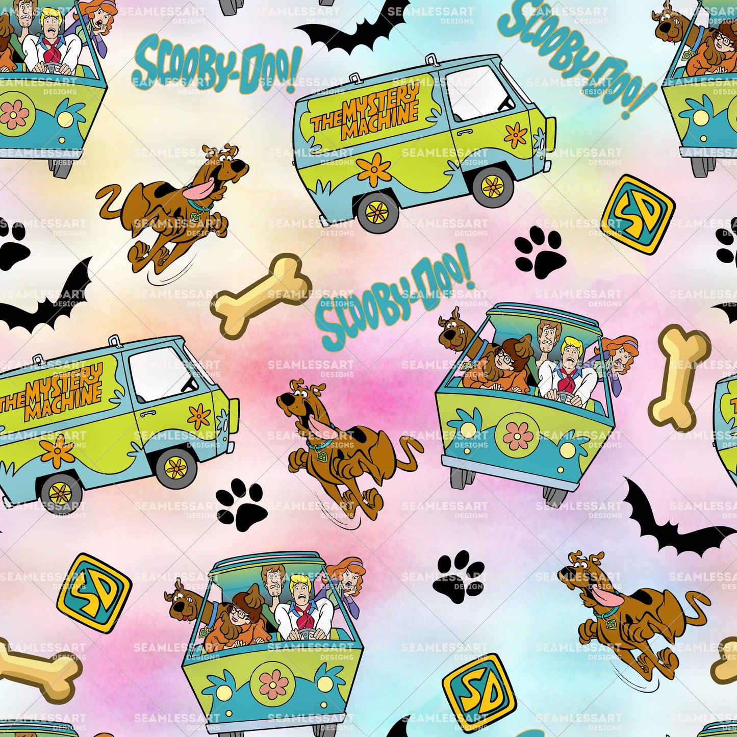 Scooby Mystery Seamless Pattern – Cartoon Dog Digital Paper for Kids Fabric & Party Decor