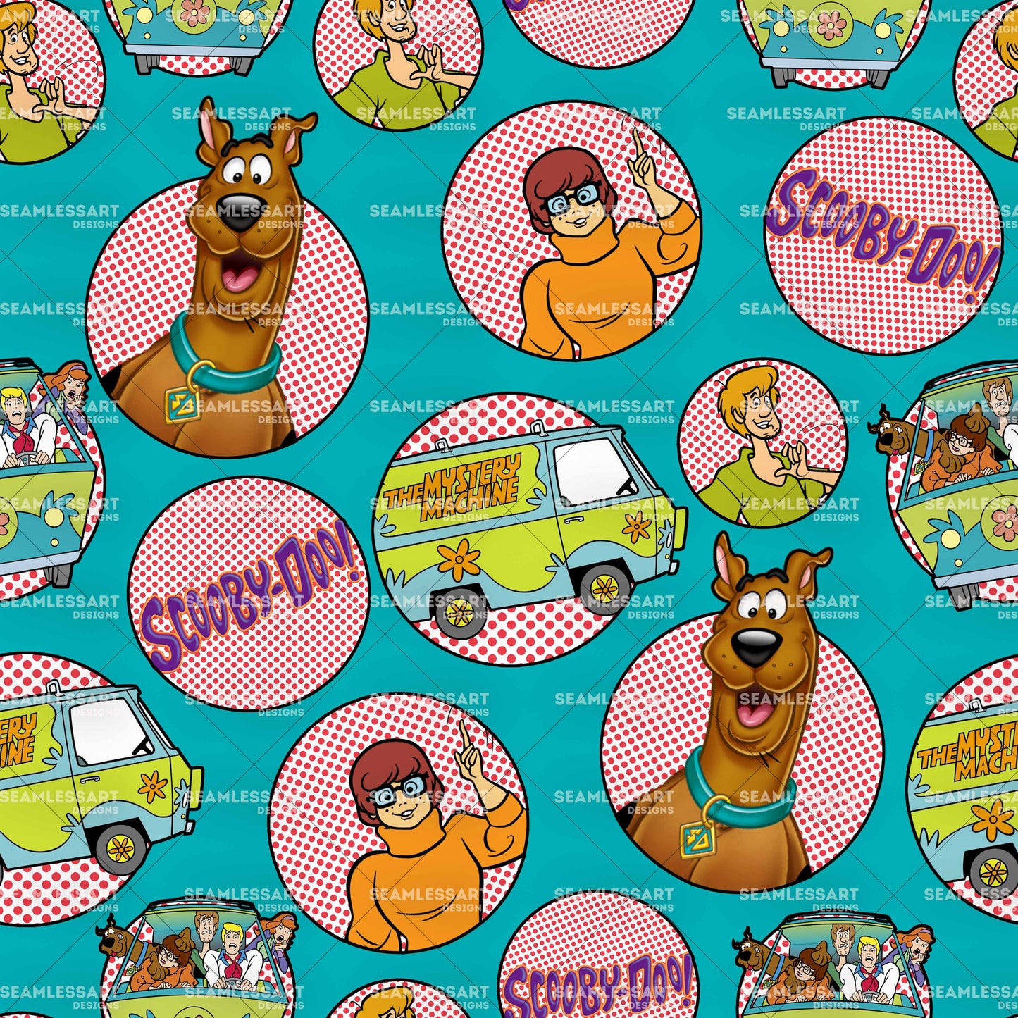 Scooby Pop Art Seamless Pattern – Retro Comic Digital Paper for Kids Fabric