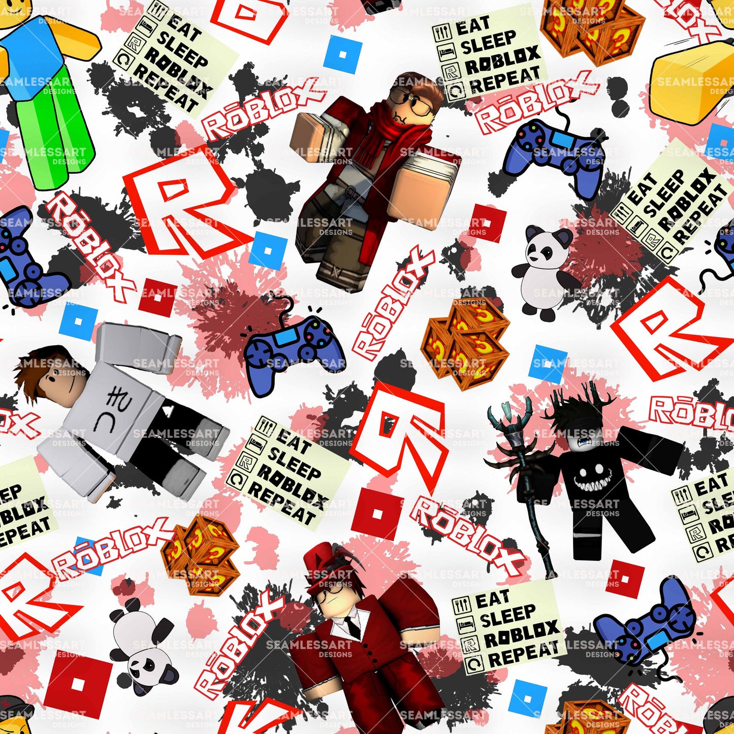 Gaming Characters Seamless Pattern – Gamer Style Digital Paper for Fabric, Wallpaper, Wrapping & Kids Print Design