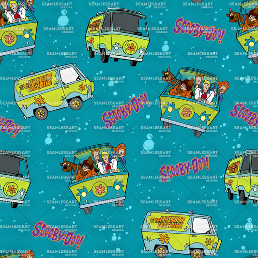 Scooby Mystery Seamless Pattern – Blue Splatter Digital Paper for Kids Fabric & Decor