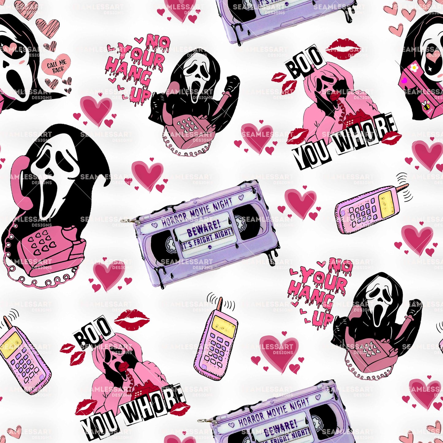 Pink Scream Valentine Seamless Pattern – Horror Movie Digital Paper for Slasher Fans Decor