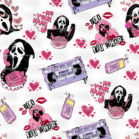 Pink Scream Valentine Seamless Pattern – Horror Movie Digital Paper for Slasher Fans Decor