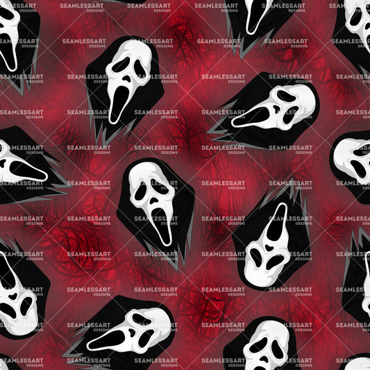 Ghostface Seamless Pattern – Red Grunge Horror Movie Digital Paper for Halloween Fabric