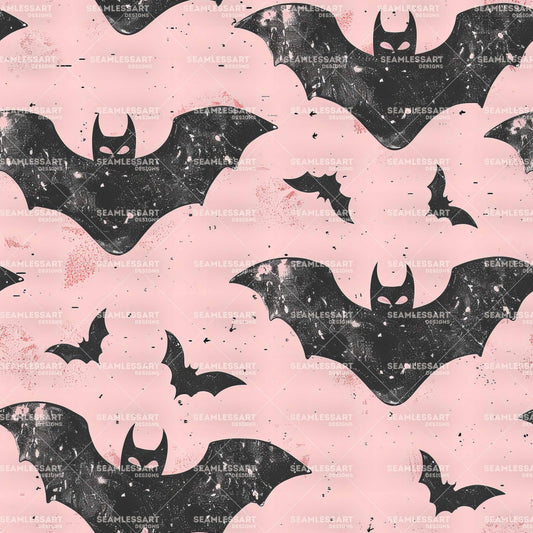 Pink Halloween Seamless Pattern – Grunge Bat Digital Paper for Kids Fabric & Decor
