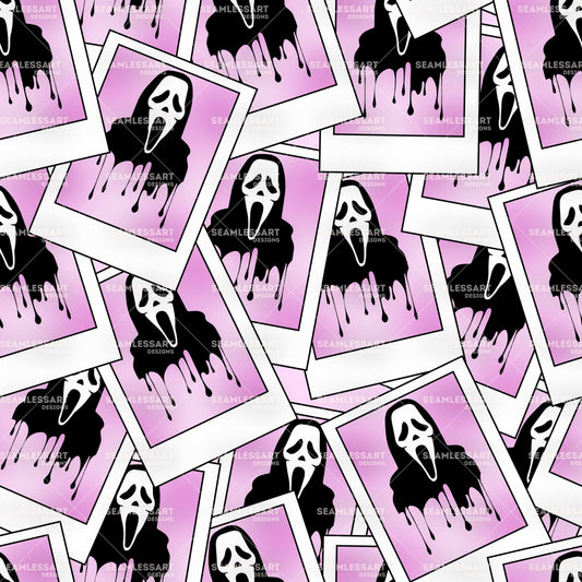 Pink Scream Polaroid Seamless Pattern – Horror Movie Photo Digital Paper for Slasher Decor