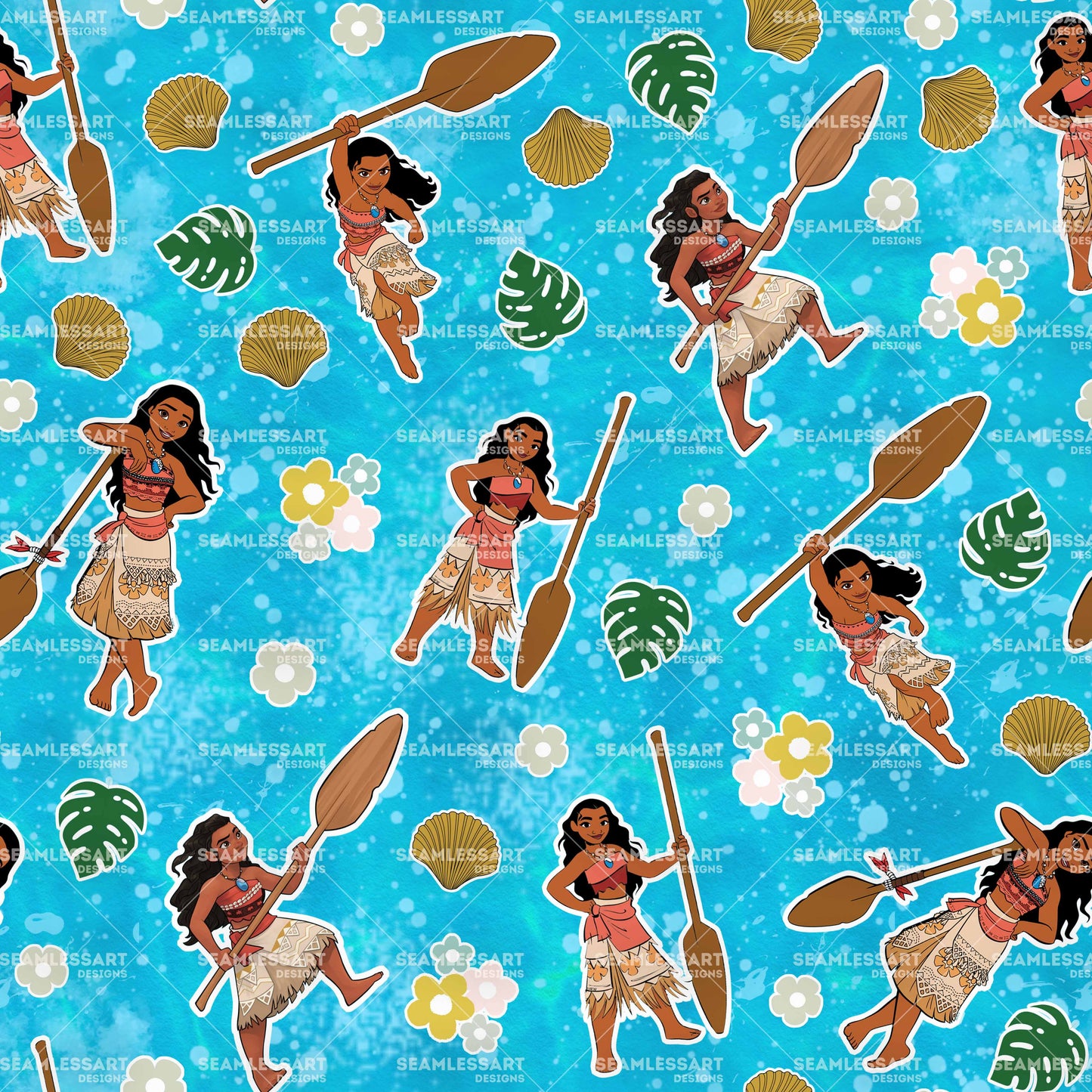 Moana Seamless Pattern – Tropical Ocean Adventure Princess Digital Paper for Fabric, Wallpaper, Wrapping & Kids Print Design