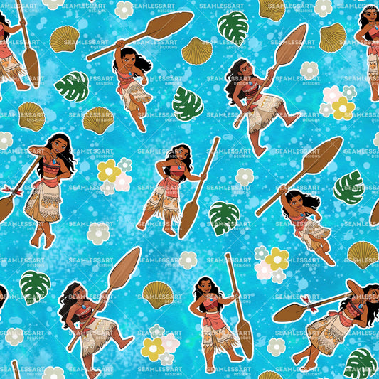 Moana Seamless Pattern – Tropical Ocean Adventure Princess Digital Paper for Fabric, Wallpaper, Wrapping & Kids Print Design
