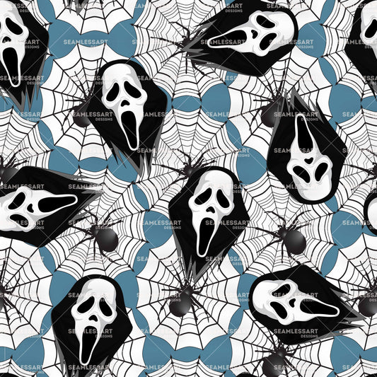 Scream Spiderweb Seamless Pattern – Horror Movie Digital Paper for Halloween Fabric & Decor