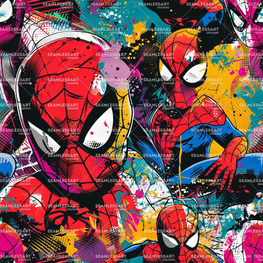 Spider-Man Graffiti Seamless Pattern – Colorful Splash Comic Digital Paper for Kids Fabric