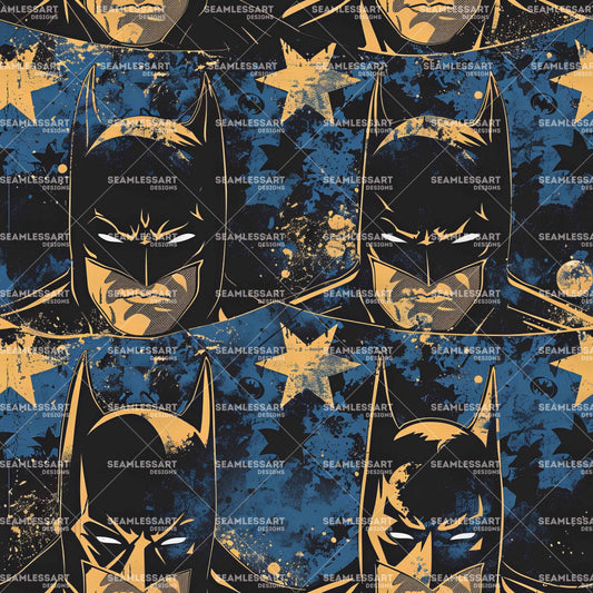 Batman Graffiti Seamless Pattern – Logo & Yellow Star Digital Paper for Kids Fabric & Decor