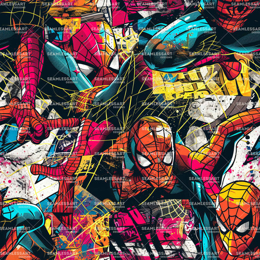 Spider-Man Graffiti Seamless Pattern – Action Hero Comic Digital Paper for Kids Fabric