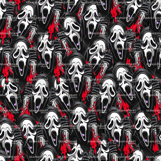 Scream Halloween Seamless Pattern – Bloody Knife & Ghostface Digital Paper for Horror Decor