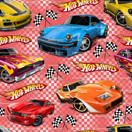 Hot Wheels Racing Cars Seamless Pattern – Retro & Modern Sports Cars Digital Paper for Fabric, Wallpaper, Wrapping & Print Design