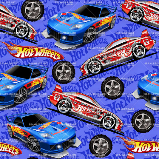 Hot Wheels Race Cars Seamless Pattern – Speed Racing Car Digital Paper for Fabric, Wallpaper, Wrapping & Print Design