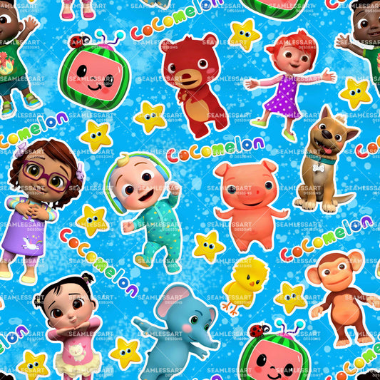 CoComelon Characters Seamless Pattern – Kids Cartoon Digital Paper for Nursery Decor, Clothing & DIY Craft Prints