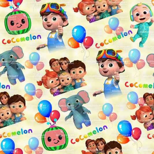 CoComelon Family Seamless Pattern – Kids Cartoon Party Theme Digital Paper for Birthday Decor, Crafts & Print Projects