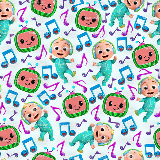 CoComelon JJ Music Seamless Pattern – Baby Cartoon Musical Theme Digital Paper for Kids Apparel, Crafts & Nursery Prints