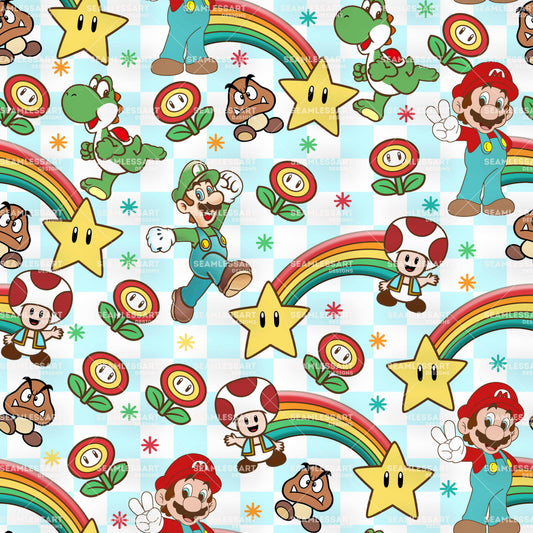 Super Mario & Friends Seamless Pattern – Retro Nintendo Game Digital Paper for Kids Fabric, Party Decor & Craft Printing Projects