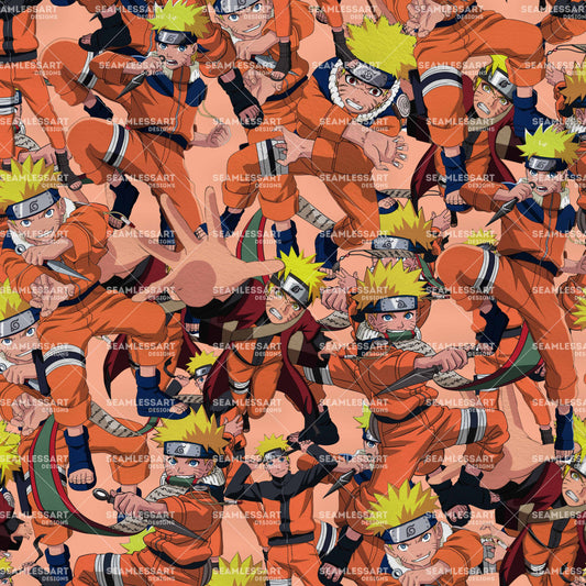 Anime Ninja Hero Seamless Pattern – Action Manga Style Digital Paper for Fabric, Apparel, Posters & Creative Print Projects