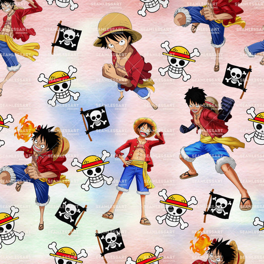 Anime Pirate Adventure Seamless Pattern – Manga Style Digital Paper for Fabric, Apparel, Posters & DIY Print Projects