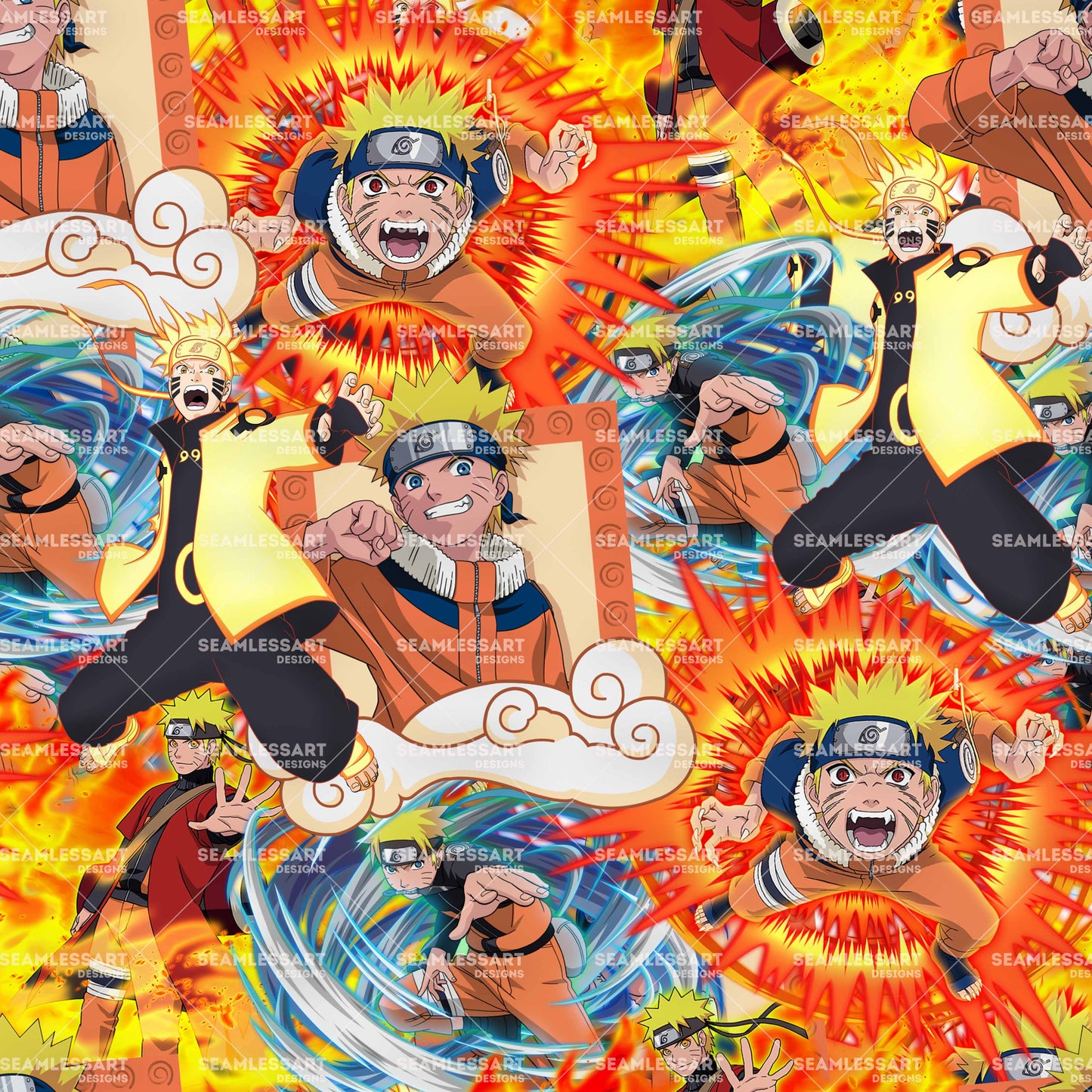 Anime Ninja Battle Seamless Pattern – Action Manga Digital Paper for Fabric, Apparel, Posters & DIY Print Designs