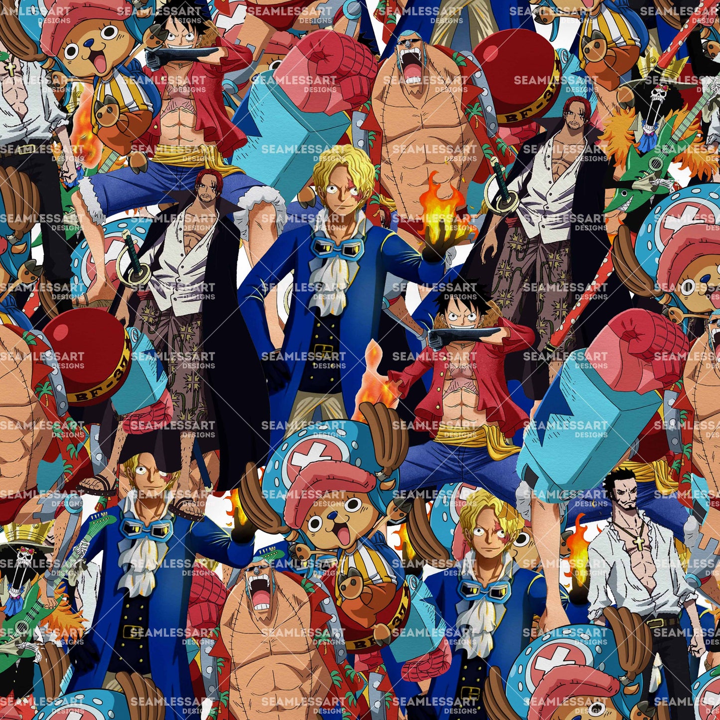 Pirate Anime Crew Seamless Pattern – Adventure Manga Digital Paper for Fabric, Apparel, Party Decor & Print Designs