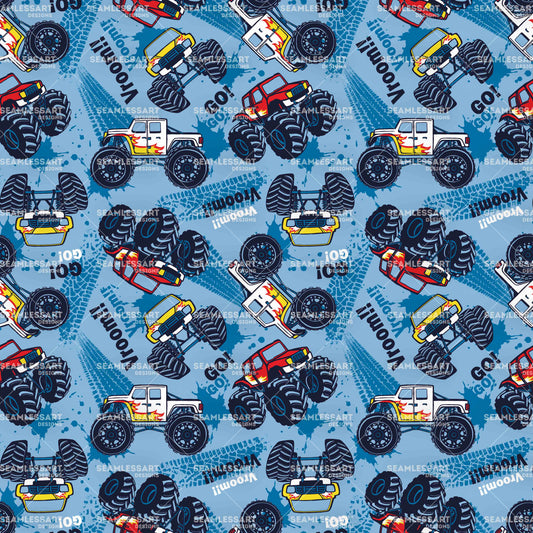 Monster Truck Mayhem Seamless Pattern – Bold Off-Road Tire Tracks Digital Paper for Fabric, Wallpaper, Gift Wrap & Kids Print Projects