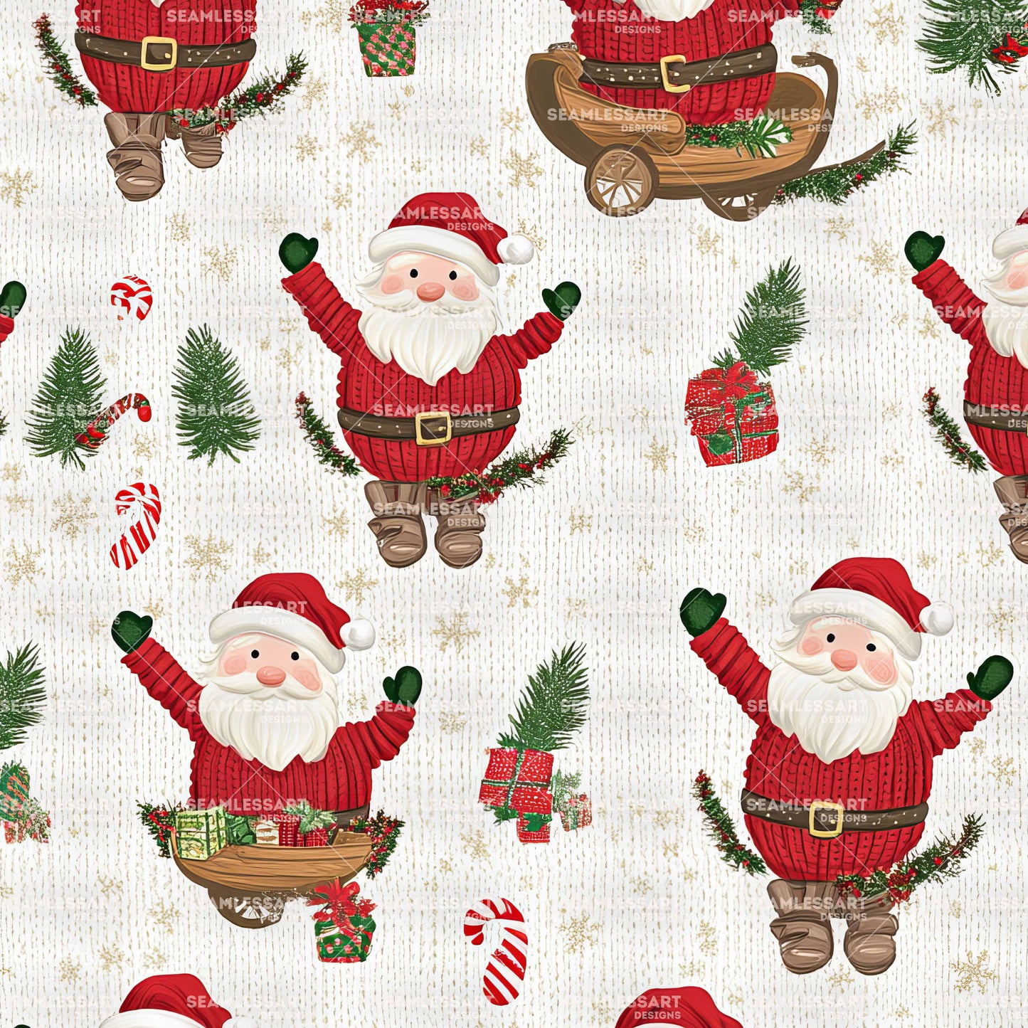 Christmas Santa Seamless Pattern – Cute Holiday Santa, Gifts & Winter Digital Paper for Fabric, Wrapping, Wallpaper & Festive Print Design
