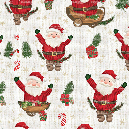 Christmas Santa Seamless Pattern – Cute Holiday Santa, Gifts & Winter Digital Paper for Fabric, Wrapping, Wallpaper & Festive Print Design