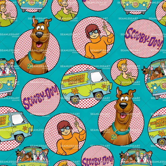 Scooby Pop Art Seamless Pattern – Retro Comic Digital Paper for Kids Fabric